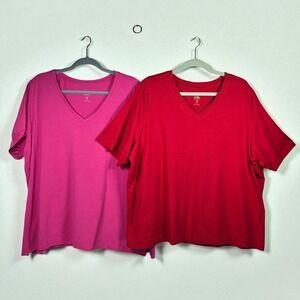 Belle Kim Gravel V-Neck Short Sleeve T-Shirt Women's 2X Pink and Red Bundle of 2